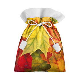 Подарочный 3D мешок с принтом Кленовые листья в Екатеринбурге, 100% полиэстер | Размер: 29*39 см | жёлтый | зелёный | красный | листва | оранжевый | осень