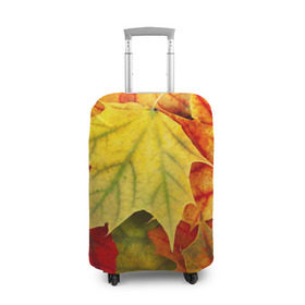 Чехол для чемодана 3D с принтом Кленовые листья в Екатеринбурге, 86% полиэфир, 14% спандекс | двустороннее нанесение принта, прорези для ручек и колес | жёлтый | зелёный | красный | листва | оранжевый | осень