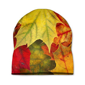 Шапка 3D с принтом Кленовые листья в Екатеринбурге, 100% полиэстер | универсальный размер, печать по всей поверхности изделия | жёлтый | зелёный | красный | листва | оранжевый | осень