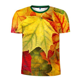 Мужская футболка 3D спортивная с принтом Кленовые листья в Екатеринбурге, 100% полиэстер с улучшенными характеристиками | приталенный силуэт, круглая горловина, широкие плечи, сужается к линии бедра | жёлтый | зелёный | красный | листва | оранжевый | осень