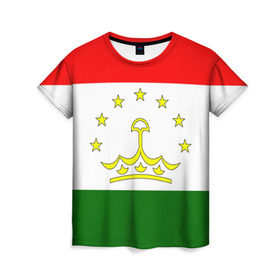 Женская футболка 3D с принтом Таджикистан в Екатеринбурге, 100% полиэфир ( синтетическое хлопкоподобное полотно) | прямой крой, круглый вырез горловины, длина до линии бедер | нации | страна | флаг