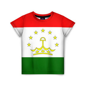 Детская футболка 3D с принтом Таджикистан в Екатеринбурге, 100% гипоаллергенный полиэфир | прямой крой, круглый вырез горловины, длина до линии бедер, чуть спущенное плечо, ткань немного тянется | нации | страна | флаг