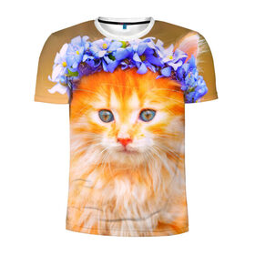 Мужская футболка 3D спортивная с принтом Котенок в Екатеринбурге, 100% полиэстер с улучшенными характеристиками | приталенный силуэт, круглая горловина, широкие плечи, сужается к линии бедра | кошка | красота | мордочка | природа | рыжая