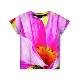 Детская футболка 3D с принтом Цветы в Екатеринбурге, 100% гипоаллергенный полиэфир | прямой крой, круглый вырез горловины, длина до линии бедер, чуть спущенное плечо, ткань немного тянется | арт | красота | природа | цветы