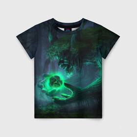 Детская футболка 3D с принтом Лесной дух в Екатеринбурге, 100% гипоаллергенный полиэфир | прямой крой, круглый вырез горловины, длина до линии бедер, чуть спущенное плечо, ткань немного тянется | арт | волшебство | дерево | лесной дух | сфера