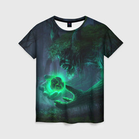 Женская футболка 3D с принтом Лесной дух в Екатеринбурге, 100% полиэфир ( синтетическое хлопкоподобное полотно) | прямой крой, круглый вырез горловины, длина до линии бедер | арт | волшебство | дерево | лесной дух | сфера