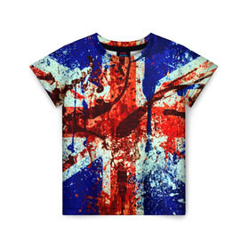 Детская футболка 3D с принтом Англия в Екатеринбурге, 100% гипоаллергенный полиэфир | прямой крой, круглый вырез горловины, длина до линии бедер, чуть спущенное плечо, ткань немного тянется | британия | кляксы | краска | флаг