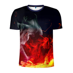 Мужская футболка 3D спортивная с принтом Огонь в Екатеринбурге, 100% полиэстер с улучшенными характеристиками | приталенный силуэт, круглая горловина, широкие плечи, сужается к линии бедра | fire | красный | пожар | черный
