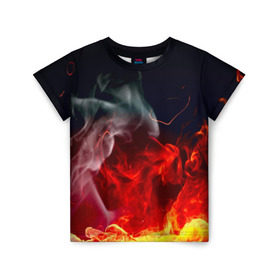Детская футболка 3D с принтом Огонь в Екатеринбурге, 100% гипоаллергенный полиэфир | прямой крой, круглый вырез горловины, длина до линии бедер, чуть спущенное плечо, ткань немного тянется | fire | красный | пожар | черный