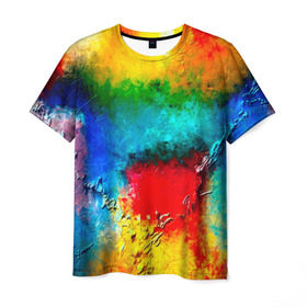 Мужская футболка 3D с принтом Абстракция красок в Екатеринбурге, 100% полиэфир | прямой крой, круглый вырез горловины, длина до линии бедер | абстракция | абстракция красок | брызги | краска | цветные