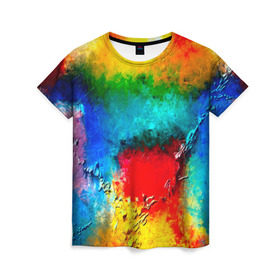 Женская футболка 3D с принтом Абстракция красок в Екатеринбурге, 100% полиэфир ( синтетическое хлопкоподобное полотно) | прямой крой, круглый вырез горловины, длина до линии бедер | абстракция | абстракция красок | брызги | краска | цветные