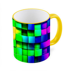 Кружка 3D с принтом Кубики в Екатеринбурге, керамика | ёмкость 330 мл | радуга | разноцветный. квадраты | текстура