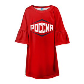 Детское платье 3D с принтом Россия в Екатеринбурге, 100% полиэстер | прямой силуэт, чуть расширенный к низу. Круглая горловина, на рукавах — воланы | Тематика изображения на принте: 2016 | олимпиада | ретро | россия | сборная | сборная россии | советский союз | ссср