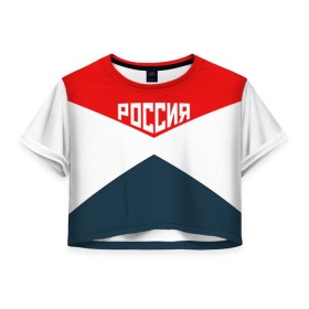 Женская футболка 3D укороченная с принтом Форма в Екатеринбурге, 100% полиэстер | круглая горловина, длина футболки до линии талии, рукава с отворотами | 2016 | олимпиада | ретро | россия | сборная | сборная россии | советский союз | ссср
