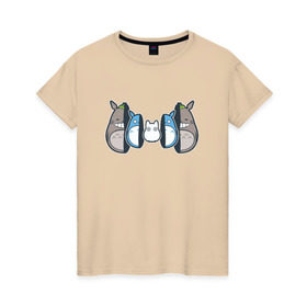 Женская футболка хлопок с принтом Totoro в Екатеринбурге, 100% хлопок | прямой крой, круглый вырез горловины, длина до линии бедер, слегка спущенное плечо | anime | totoro | матрешка | миядзаки | тоторо | хаяо