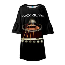 Детское платье 3D с принтом ROCK ALIVE в Екатеринбурге, 100% полиэстер | прямой силуэт, чуть расширенный к низу. Круглая горловина, на рукавах — воланы | Тематика изображения на принте: rock | рок | рок жив | рок музыка | русский рок
