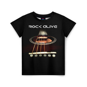 Детская футболка 3D с принтом ROCK ALIVE в Екатеринбурге, 100% гипоаллергенный полиэфир | прямой крой, круглый вырез горловины, длина до линии бедер, чуть спущенное плечо, ткань немного тянется | rock | рок | рок жив | рок музыка | русский рок