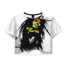 Женская футболка 3D укороченная с принтом Bob Marley в Екатеринбурге, 100% полиэстер | круглая горловина, длина футболки до линии талии, рукава с отворотами | bob marley | боб марли | музыка | регги | ямайка