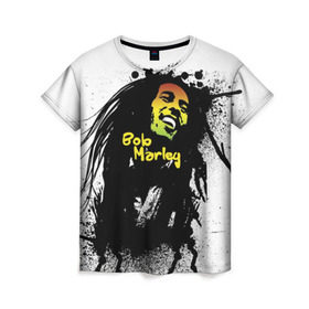 Женская футболка 3D с принтом Bob Marley в Екатеринбурге, 100% полиэфир ( синтетическое хлопкоподобное полотно) | прямой крой, круглый вырез горловины, длина до линии бедер | bob marley | боб марли | музыка | регги | ямайка