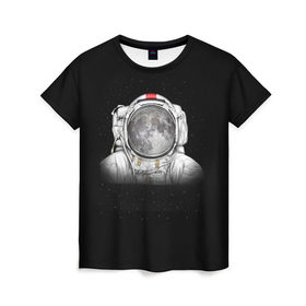 Женская футболка 3D с принтом Космонавт 1 в Екатеринбурге, 100% полиэфир ( синтетическое хлопкоподобное полотно) | прямой крой, круглый вырез горловины, длина до линии бедер | astro | moon | space monkey | star | stars | астронавт | звезды | земля | космонавт | космос | луна | скафандр