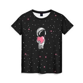 Женская футболка 3D с принтом Космонавт 4 в Екатеринбурге, 100% полиэфир ( синтетическое хлопкоподобное полотно) | прямой крой, круглый вырез горловины, длина до линии бедер | astro | moon | space monkey | star | stars | астронавт | звезды | земля | космонавт | космос | луна | скафандр