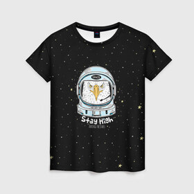 Женская футболка 3D с принтом Космонавт 7 в Екатеринбурге, 100% полиэфир ( синтетическое хлопкоподобное полотно) | прямой крой, круглый вырез горловины, длина до линии бедер | astro | moon | space monkey | star | stars | астронавт | животные | звезды | земля | космонавт | космос | луна | скафандр