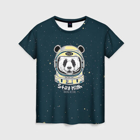 Женская футболка 3D с принтом Космонавт 8 в Екатеринбурге, 100% полиэфир ( синтетическое хлопкоподобное полотно) | прямой крой, круглый вырез горловины, длина до линии бедер | astro | moon | space monkey | star | stars | астронавт | животные | звезды | земля | космонавт | космос | луна | скафандр