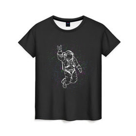 Женская футболка 3D с принтом Космонавт 9 в Екатеринбурге, 100% полиэфир ( синтетическое хлопкоподобное полотно) | прямой крой, круглый вырез горловины, длина до линии бедер | astro | moon | space monkey | star | stars | астронавт | звезды | земля | космонавт | космос | луна | скафандр