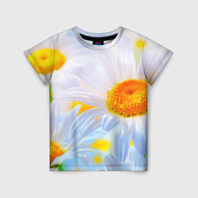 Детская футболка 3D с принтом Ромашки в Екатеринбурге, 100% гипоаллергенный полиэфир | прямой крой, круглый вырез горловины, длина до линии бедер, чуть спущенное плечо, ткань немного тянется | красота | поле | природа | ромашка | цветы