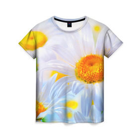 Женская футболка 3D с принтом Ромашки в Екатеринбурге, 100% полиэфир ( синтетическое хлопкоподобное полотно) | прямой крой, круглый вырез горловины, длина до линии бедер | красота | поле | природа | ромашка | цветы