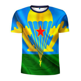 Мужская футболка 3D спортивная с принтом ВДВ в Екатеринбурге, 100% полиэстер с улучшенными характеристиками | приталенный силуэт, круглая горловина, широкие плечи, сужается к линии бедра | вдв | спецназ | флаг