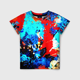 Детская футболка 3D с принтом Абстракция красок в Екатеринбурге, 100% гипоаллергенный полиэфир | прямой крой, круглый вырез горловины, длина до линии бедер, чуть спущенное плечо, ткань немного тянется | Тематика изображения на принте: брызги | кляксы | цветной | яркий