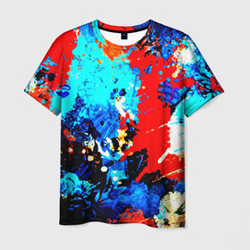 Мужская футболка 3D с принтом Абстракция красок в Екатеринбурге, 100% полиэфир | прямой крой, круглый вырез горловины, длина до линии бедер | брызги | кляксы | цветной | яркий