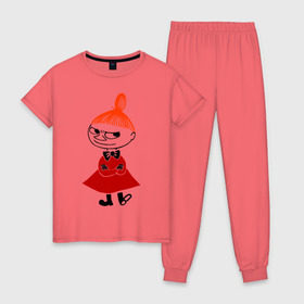 Женская пижама хлопок с принтом Малышка Мю в Екатеринбурге, 100% хлопок | брюки и футболка прямого кроя, без карманов, на брюках мягкая резинка на поясе и по низу штанин | муми тролль