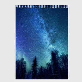Скетчбук с принтом Космос в Екатеринбурге, 100% бумага
 | 48 листов, плотность листов — 100 г/м2, плотность картонной обложки — 250 г/м2. Листы скреплены сверху удобной пружинной спиралью | space | галактика | звёзды | космос | небо | ночное небо | ночь | северное сияние