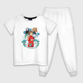 Детская пижама хлопок с принтом Унесенный призраками в Екатеринбурге, 100% хлопок |  брюки и футболка прямого кроя, без карманов, на брюках мягкая резинка на поясе и по низу штанин
 | безликий | тихиро | хаку | юбаба