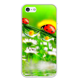 Чехол для iPhone 5/5S матовый с принтом Макро в Екатеринбурге, Силикон | Область печати: задняя сторона чехла, без боковых панелей | божья коровка | насекомые | одуванчик | природа | цветы