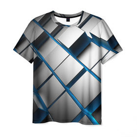 Мужская футболка 3D с принтом Текстура в Екатеринбурге, 100% полиэфир | прямой крой, круглый вырез горловины, длина до линии бедер | квадраты | кубы | серый