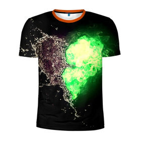 Мужская футболка 3D спортивная с принтом Сердце в Екатеринбурге, 100% полиэстер с улучшенными характеристиками | приталенный силуэт, круглая горловина, широкие плечи, сужается к линии бедра | вода | огонь | стихия | черный