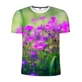 Мужская футболка 3D спортивная с принтом Цветы в Екатеринбурге, 100% полиэстер с улучшенными характеристиками | приталенный силуэт, круглая горловина, широкие плечи, сужается к линии бедра | красота | лето | поле | цветок