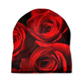 Шапка 3D с принтом Розы в Екатеринбурге, 100% полиэстер | универсальный размер, печать по всей поверхности изделия | красная | роза | роса | цветок