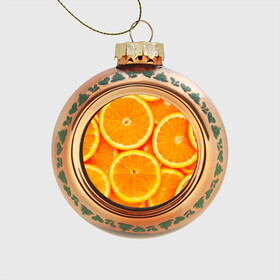 Стеклянный ёлочный шар с принтом Апельсины в Екатеринбурге, Стекло | Диаметр: 80 мм | Тематика изображения на принте: апельсин | долька | цитрус