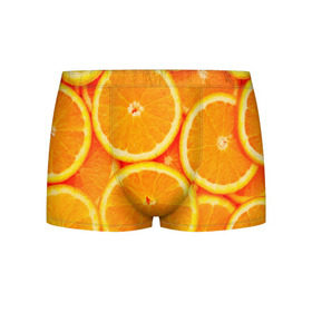 Мужские трусы 3D с принтом Апельсины в Екатеринбурге, 50% хлопок, 50% полиэстер | классическая посадка, на поясе мягкая тканевая резинка | Тематика изображения на принте: апельсин | долька | цитрус