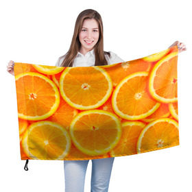 Флаг 3D с принтом Апельсины в Екатеринбурге, 100% полиэстер | плотность ткани — 95 г/м2, размер — 67 х 109 см. Принт наносится с одной стороны | Тематика изображения на принте: апельсин | долька | цитрус