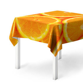 Скатерть 3D с принтом Апельсины в Екатеринбурге, 100% полиэстер (ткань не мнется и не растягивается) | Размер: 150*150 см | Тематика изображения на принте: апельсин | долька | цитрус