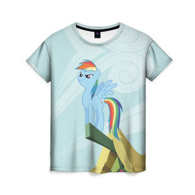 Женская футболка 3D с принтом Rainbow в Екатеринбурге, 100% полиэфир ( синтетическое хлопкоподобное полотно) | прямой крой, круглый вырез горловины, длина до линии бедер | my little pony | луна | пинки пай | пони | рарити | рейнбоу дэш | селестия | сумеречная искорка | флаттершай | эплджек