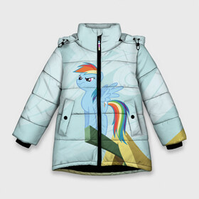 Зимняя куртка для девочек 3D с принтом Rainbow в Екатеринбурге, ткань верха — 100% полиэстер; подклад — 100% полиэстер, утеплитель — 100% полиэстер. | длина ниже бедра, удлиненная спинка, воротник стойка и отстегивающийся капюшон. Есть боковые карманы с листочкой на кнопках, утяжки по низу изделия и внутренний карман на молнии. 

Предусмотрены светоотражающий принт на спинке, радужный светоотражающий элемент на пуллере молнии и на резинке для утяжки. | my little pony | луна | пинки пай | пони | рарити | рейнбоу дэш | селестия | сумеречная искорка | флаттершай | эплджек