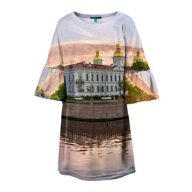 Детское платье 3D с принтом Питер в Екатеринбурге, 100% полиэстер | прямой силуэт, чуть расширенный к низу. Круглая горловина, на рукавах — воланы | russia | saint petersburg | интеллигенция | культурная столица | мосты | нева | петергоф | питер | россия | санкт петербург | хипстер