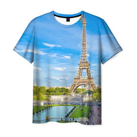 Мужская футболка 3D с принтом Париж в Екатеринбурге, 100% полиэфир | прямой крой, круглый вырез горловины, длина до линии бедер | Тематика изображения на принте: france | paris | париж | франция | эйфелева башня