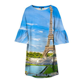 Детское платье 3D с принтом Париж в Екатеринбурге, 100% полиэстер | прямой силуэт, чуть расширенный к низу. Круглая горловина, на рукавах — воланы | Тематика изображения на принте: france | paris | париж | франция | эйфелева башня